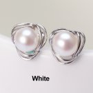 CYNMOON Natural Freshwater Pearl Stud Earrings for Women Silver Jewelry White