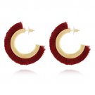 Bohemia Tassel Earrings Alloy Big Stud Earrings For Women Statement Fringe Wine Red