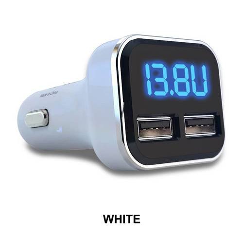 Dual USB Car Charger 4.8A Adapter LED Display Fast Charging For iPhone Samsung White