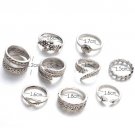 9 Pcs/Set Bohemian Gypsy Vintage Retro Style Joint Knuckle Nail Ring Set Leaves Flower Feather