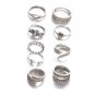 9 Pcs/Set Bohemian Gypsy Vintage Retro Style Joint Knuckle Nail Ring Set Leaves Flower Feather
