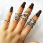 9 Pcs/Set Bohemian Gypsy Vintage Retro Style Joint Knuckle Nail Ring Set Leaves Flower Feather