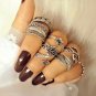 9 Pcs/Set Bohemian Gypsy Vintage Retro Style Joint Knuckle Nail Ring Set Leaves Flower Feather