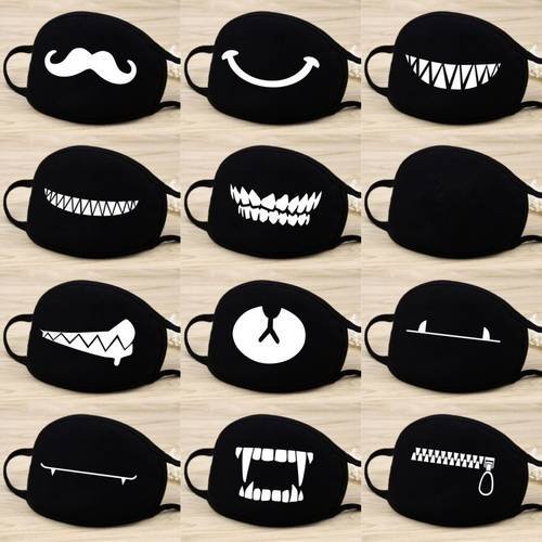 1 2pc Women Men Cotton Face Masks Pattern Solid Black Mask Fashion Cute Half Face Mouth Muffle