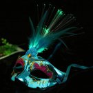 Princess Masquerade Plumed Mask Female Luminous Optical Fiber Venice Party Mask Half Face Blue