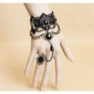 Angel's Wings Metal Bracelets Gothic Style Black Lace Charm Bracelet With Ring Party Prom Jewelry