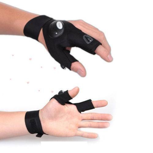 2 pc Outdoor Fishing Magic Strap Fingerless Glove LED Flashlight Torch Cover Survival