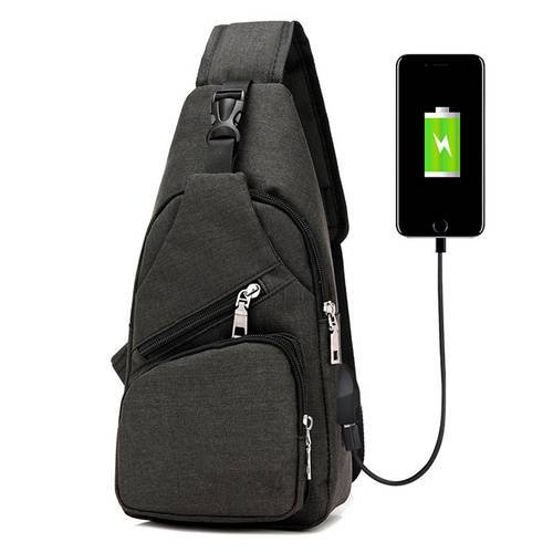 Men Canvas Chest Bag Outdoor Crossbody Sling Shoulder Backpack With USB Charging Large Capacity