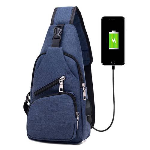 Men Canvas Chest Bag Outdoor Crossbody Sling Shoulder Backpack With USB Charging Large Capacity