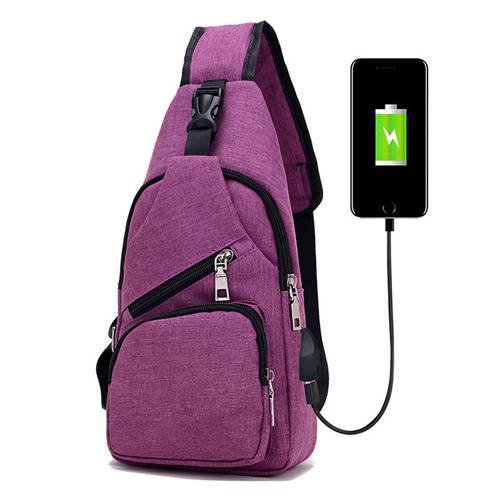 Men Canvas Chest Bag Outdoor Crossbody Sling Shoulder Backpack With USB Charging Large Capacity