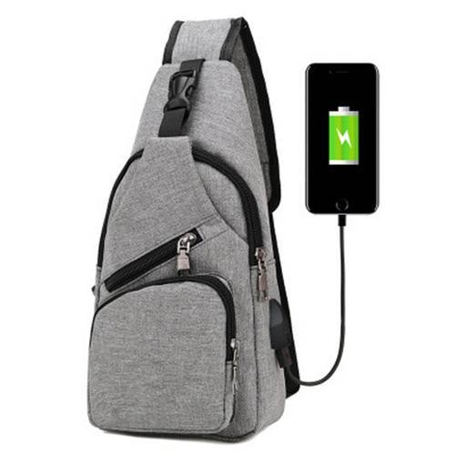 Men Canvas Chest Bag Outdoor Crossbody Sling Shoulder Backpack With USB Charging Large Capacity