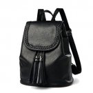 Women Casual Backpack Leather Tassels Black Drawstring Bags School Shoulder Bag