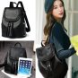 Women Casual Backpack Leather Tassels Black Drawstring Bags School Shoulder Bag
