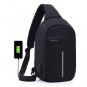 Anti Theft Small Chest Pack USB Charge Canvas Travel Sport Sling Bag Black