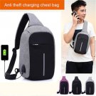 Anti Theft Small Chest Pack USB Charge Canvas Travel Sport Sling Bag Gray