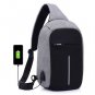 Anti Theft Small Chest Pack USB Charge Canvas Travel Sport Sling Bag Gray