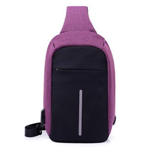 Anti Theft Small Chest Pack USB Charge Canvas Travel Sport Sling Bag Purple
