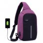 Anti Theft Small Chest Pack USB Charge Canvas Travel Sport Sling Bag Purple