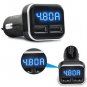 Dual USB Car Charger 4.8A Adapter LED Display Fast Charging For iPhone Samsung  Black