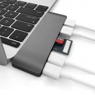 6 in 1 Type-C Hub USB3.0 Combo Hub with 2 USB-C Ports 2 Card Reader for MacBook