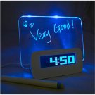LED Light Fluorescent Message Board Digital USB HUB Wall Alarm Clock Gift  Blue