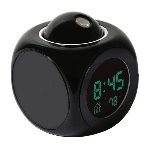 Digital Alarm Clock Multifunction With Voice Talking LED Projection Temperature  Black