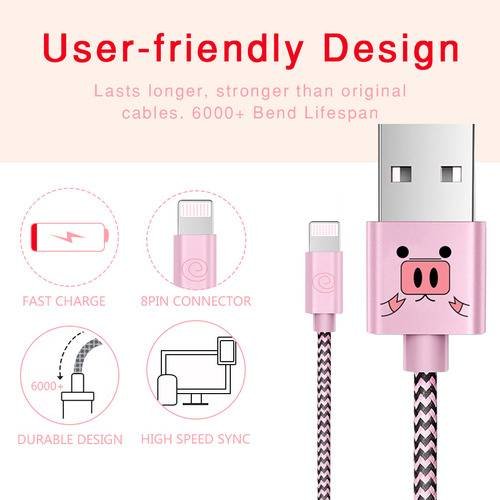 Nylon Braided Fast Lighting Charging Cable USB Data Sync Cord for iPhone iPad  (pig)