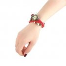Fashion Retro Leaf Bracelet Watch Quartz Movement Wrist Watch Girl Women Red