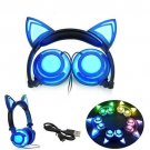 Foldable Flashing Glowing Cat Ear Headphone Gaming Headset with LED Light  Blue