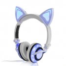 Foldable Flashing Glowing Cat Ear Headphone Gaming Headset with LED Light White