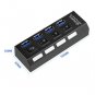 KDQ1 USB 3.0 Hub 4 Ports Speed 5Gbps for PC laptop with on/off switch Black