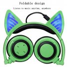 Fordable Glowing Cat Ear Bluetooth Headphones with Microphone Wireless for PC iPhone TV iPad  Green