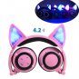Fordable Glowing Cat Ear Bluetooth Headphones with Microphone Wireless for PC iPhone TV iPad Pink