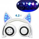 Fordable Glowing Cat Ear Bluetooth Headphones with Microphone  for PC iPhone TV iPad  White