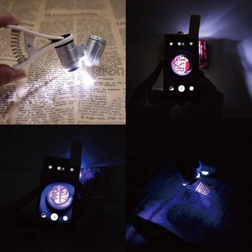 Mini Money Tester 60X Pocket Microscope Magnifier Loupe Glass LED Light UV