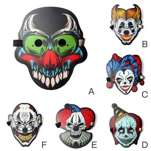 Sound Activated LED Luminous Full Face Clown Mask Light Up Dance Rave