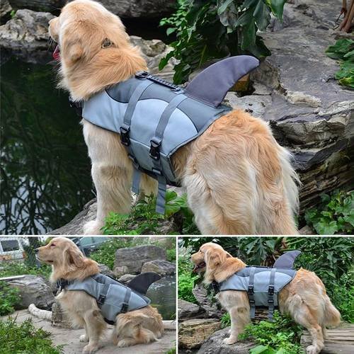 Dog Life Jacket Large Pet Float Coat Dogs Lifesaver Safety Vest Shark Size S