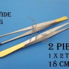 Dressing & Tissue Forceps 1 x 2 Teeth TC Gold Plated Medical Surgery Forceps 2pc