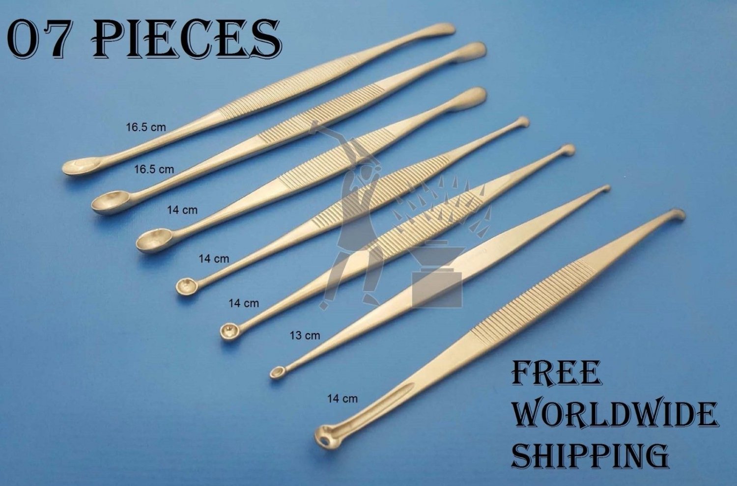 Bone Curettes Orthopedic Assorted Sizes Double Ended 7 Pcs Free Shipping