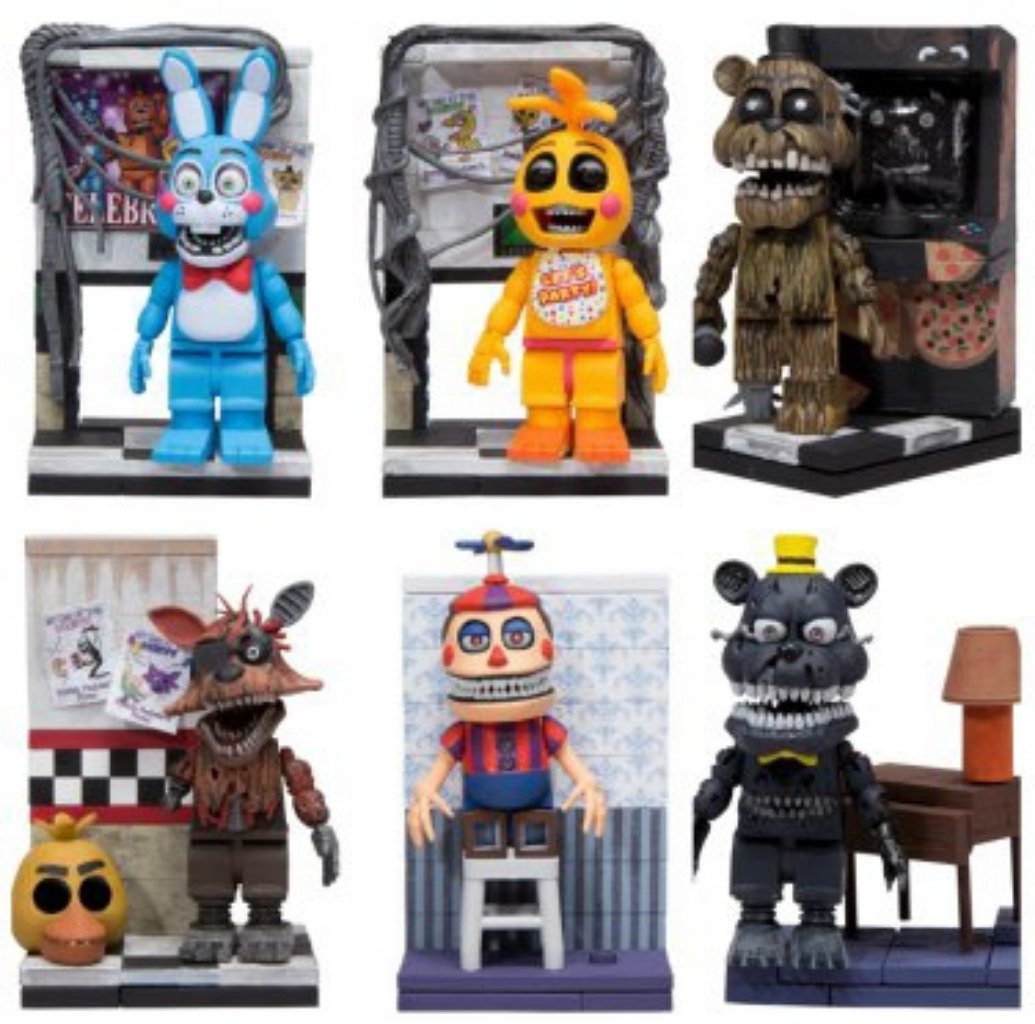 Complete Set Of 6 Five Nights At Freddys Fnaf 2016 Mcfarlane Toy Buildable Micro Construction Set 2222