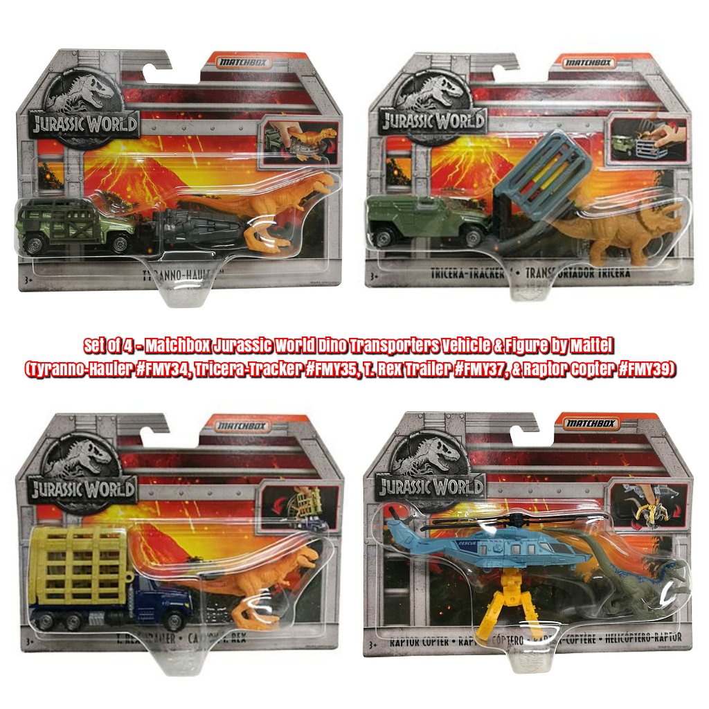 Set of 4 Matchbox Jurassic World Dino Transporters Vehicles & Figures