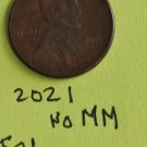 2021 penny dark brown coin no mm united states used