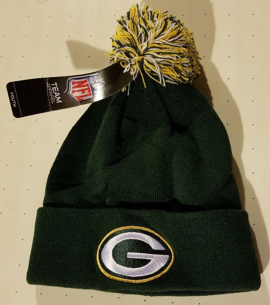 Youth Green Bay Packers Basic Cuffed Knit Hat with Pom