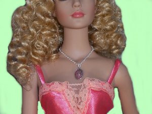 Large pink scarab on sterling chain - Fashion Doll Jewelry