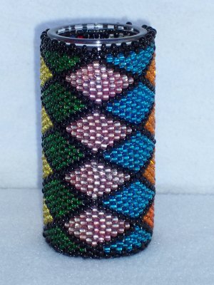 Beaded candle - multi-colored diamonds