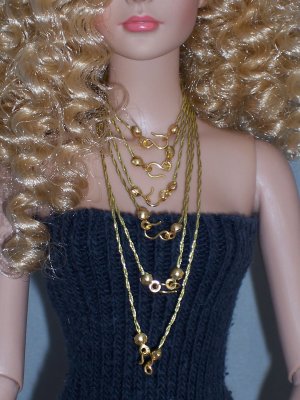 6 pc Gold floss necklace set - Fashion Doll Jewelry