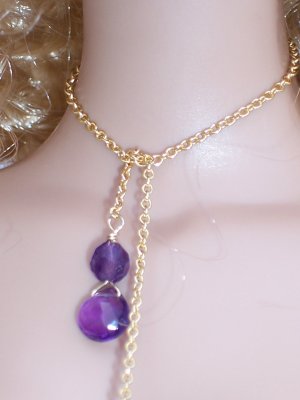 Amethyst drops lariat necklace- Fashion Doll Jewelry