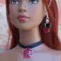 Maroon enamel flower on satin choker - Fashion Doll Jewelry