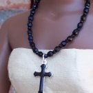 Black glass with enamel cross - Fashion Doll Jewelry