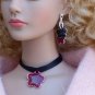 Maroon enamel flower on satin choker - Fashion Doll Jewelry